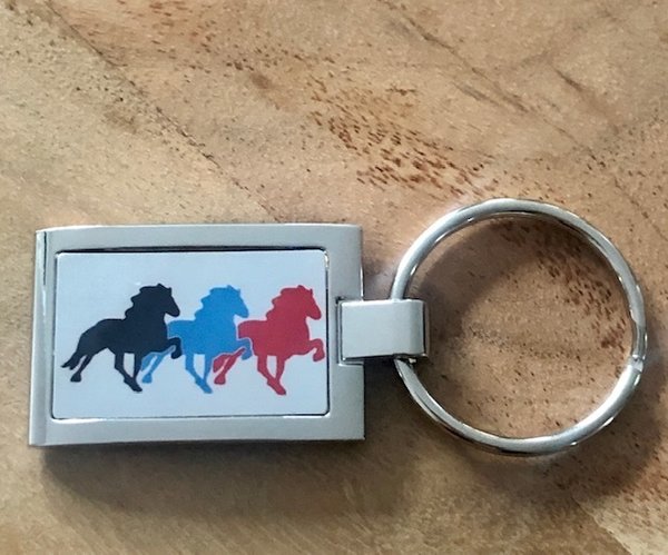 Schlüsselanhänger aus Metall mit 3 Pferden